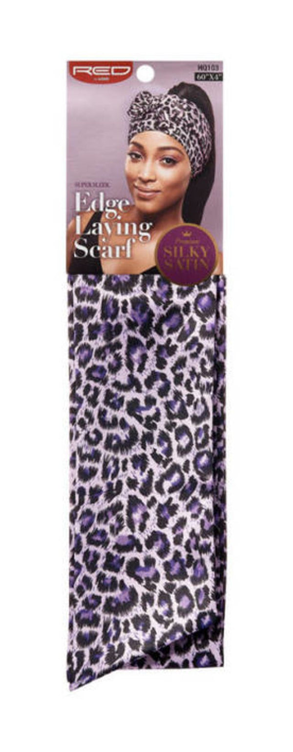KISS - RED SILKY SATIN EDGE SCARF (PINK & PURPLE LEOPARD ASSORTED)