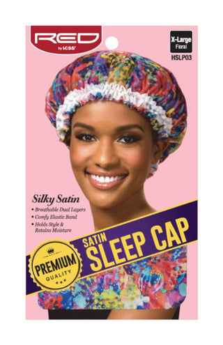 KISS - RED PREMIUM SILKY SATIN SLEEP CAP (FLORAL & X-LARGE)