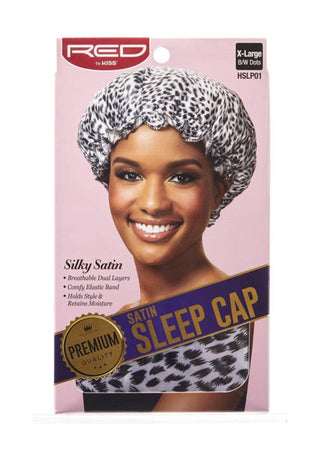 KISS - RED PREMIUM SILKY SATIN SLEEP CAP (ZEBRA & X-LARGE)