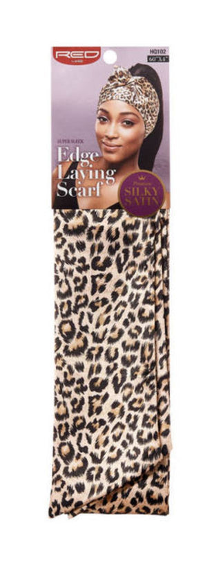 KISS - RED SILKY SATIN EDGE SCARF (LEOPARD) HQ102
