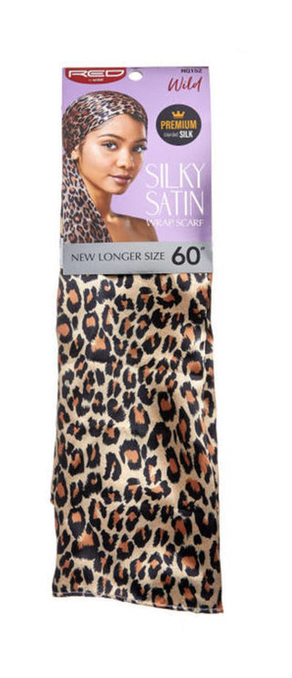 KISS - RED SILKY SATIN WRAP SCARF EXTRA LONG 60 INCH (LEOPARD)