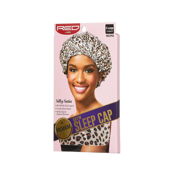 KISS - RED SATIN SLEEP CAP LEOPARD X-LARGE