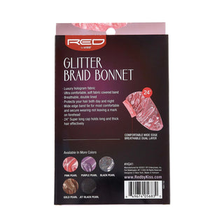 KISS - RED GLITTER BRAID BONNET PINK PEARL