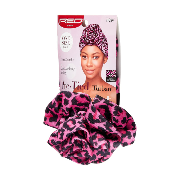 KISS - RED TOP KNOT TURBAN - PINK LEOPARD