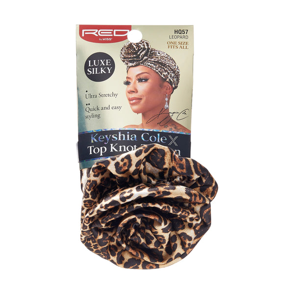 KISS - RED LUXE SILKY TOP KNOT TURBAN LEOPARD