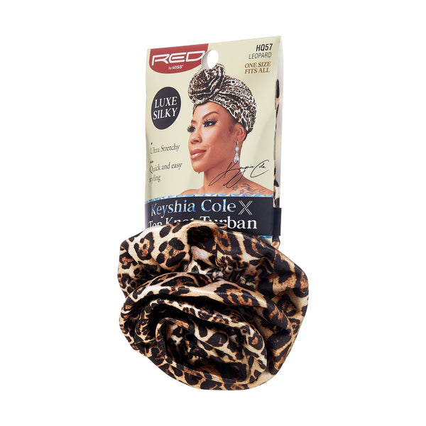KISS - RED LUXE SILKY TOP KNOT TURBAN LEOPARD