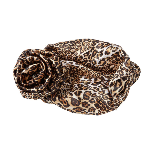 KISS - RED LUXE SILKY TOP KNOT TURBAN LEOPARD