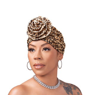 KISS - RED RITZY VELVET TOP KNOT TURBAN LEOPARD