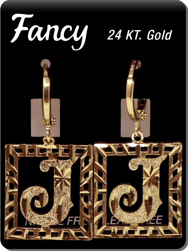 C&L - Fancy 24 KT. Gold Rectangle Initial Earring