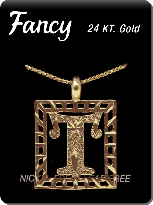 C&L - Fancy 24 KT. Gold Rectangle Initial Necklace