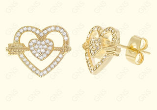 GNS - Gold Double Hearts Earrings (CZ156G)