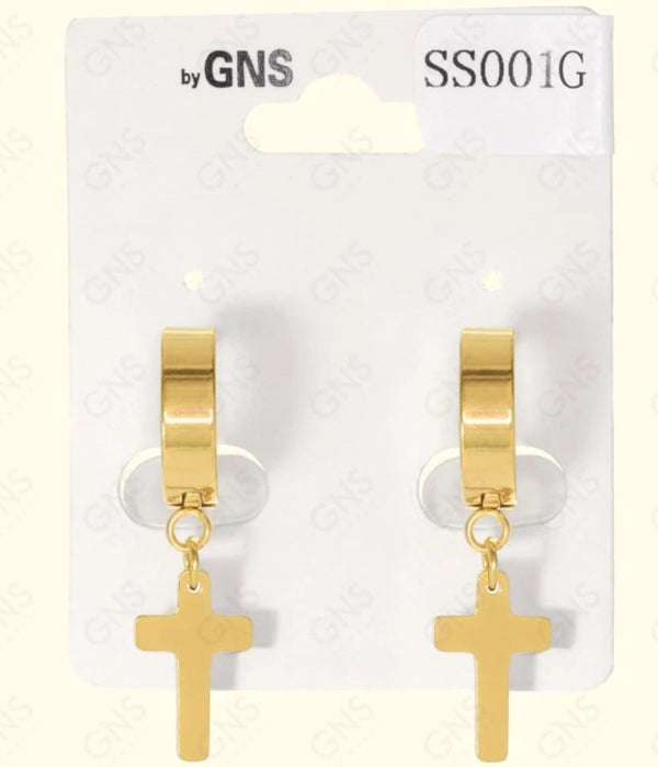 GNS - Stainless Steel Hoop Cross Earrings (Gold)