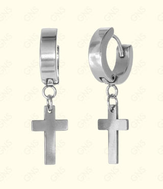 GNS - Stainless Steel Hoop Cross Earrings (Silver)