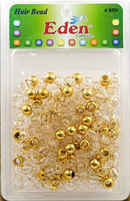 Eden Collection - Medium Round Hair Bead Gold Clear 200 Pieces (BR9-MGC)