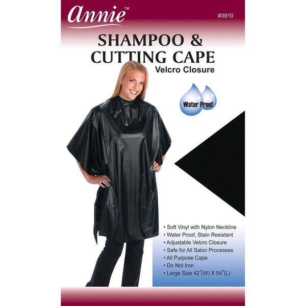 ANNIE - Velcro Closure Shampoo & Cutting Cape BLACK