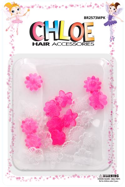 DREAM WORLD - Flower Hair Barrettes Clear & Pink 12PCS (BR2573MPK)