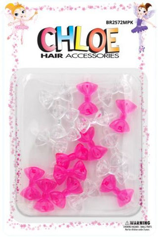 DREAM WORLD - Bow Hair Barrettes Clear & Pink 12PCS (BR2572MPK)