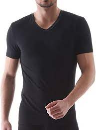 MAGIC COLLECTION - Smooth Cotton V-Neck T-Shirt BLACK