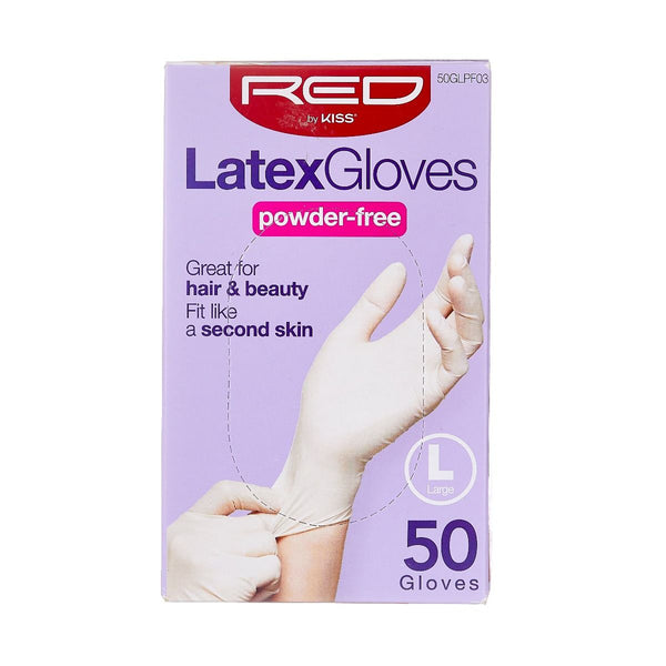 KISS - RED POWDER-FREE LATEX GLOVES (LARGE, 50PAIRS)