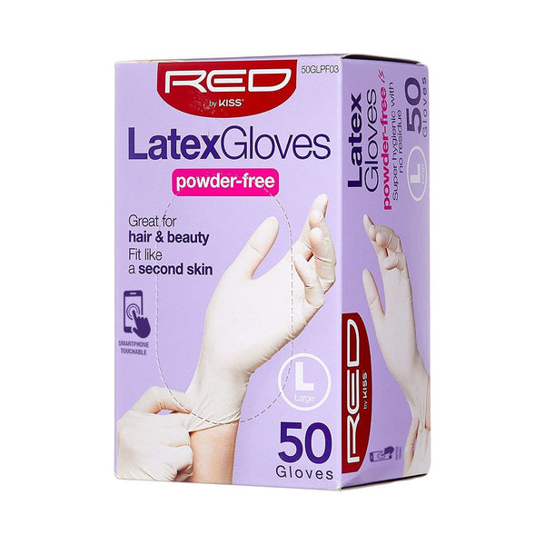 KISS - RED POWDER-FREE LATEX GLOVES (LARGE, 50PAIRS)