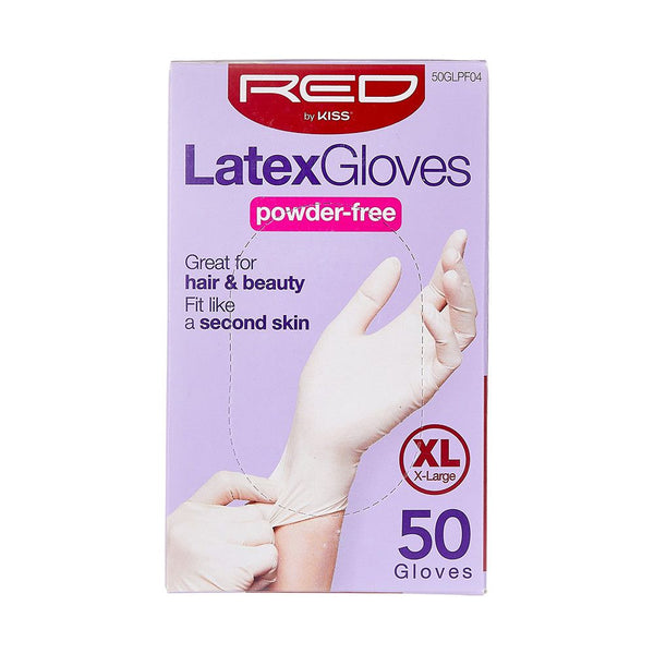 KISS - RED POWDER-FREE LATEX GLOVES (X-LARGE, 50PAIRS)