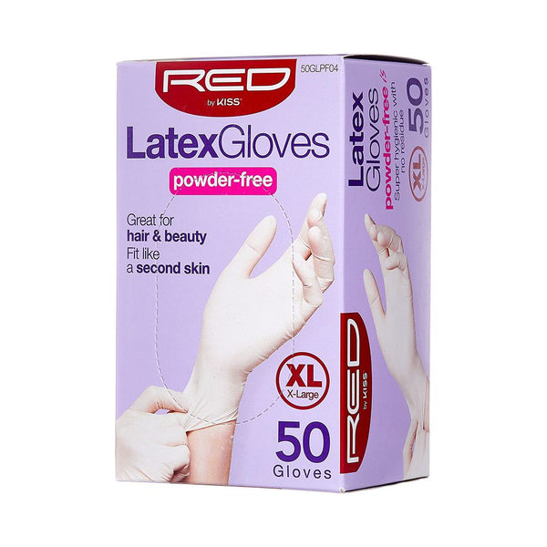 KISS - RED POWDER-FREE LATEX GLOVES (X-LARGE, 50PAIRS)