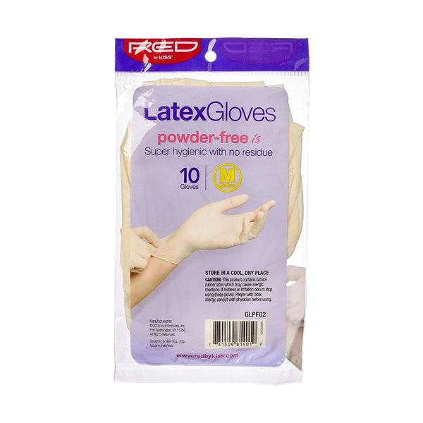 KISS - RED POWDER-FREE LATEX GLOVES MEDIUM 10CT