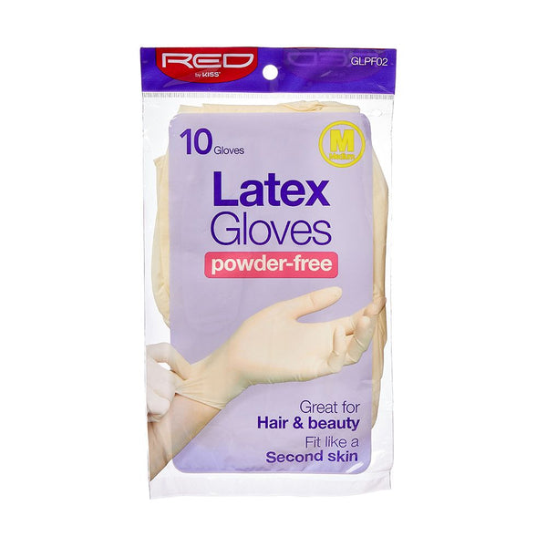 KISS - RED POWDER-FREE LATEX GLOVES MEDIUM 10CT