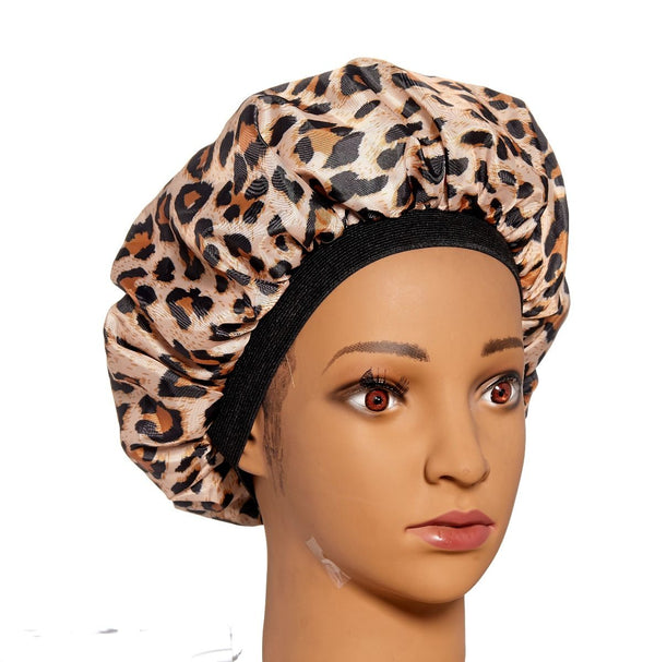 KISS - RED SATIN DAY&NIGHT CAP CAP (EXTRA LARGE,LEOPARD)