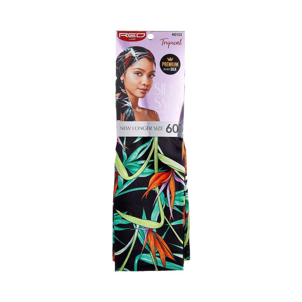 KISS - RED SILKY SATIN WRAP SCARF EXTRA LONG 60 INCH (TROPICAL)