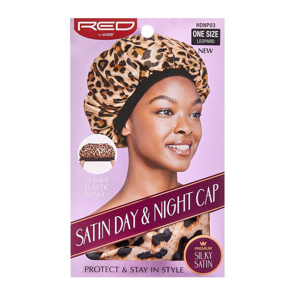 KISS - RED SATIN DAY&NIGHT CAP CAP (EXTRA LARGE,LEOPARD)