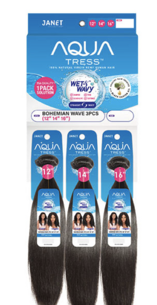 Janet Collection - Aqua Tress 100% Natural Virgin Remy Human Hair Bohemian Wave 3PCs