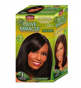 African Pride - Olive Miracle Deep Conditioning No-Lye Relaxer 1 Application Kit (REGULAR)